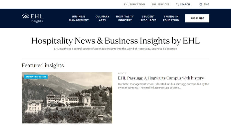 Print da tela do blog Hospitality Insights da EHL